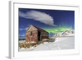 Northern Lights (Aurora Borealis) over an Abandoned Log Cabin Surrounded by Snow and Ice-Roberto Moiola-Framed Photographic Print