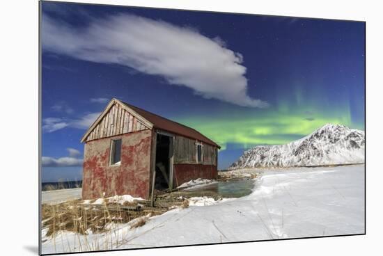 Northern Lights (Aurora Borealis) over an Abandoned Log Cabin Surrounded by Snow and Ice-Roberto Moiola-Mounted Photographic Print