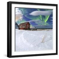 Northern Lights (Aurora Borealis) over an Abandoned Log Cabin Surrounded by Snow-Roberto Moiola-Framed Photographic Print