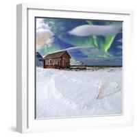 Northern Lights (Aurora Borealis) over an Abandoned Log Cabin Surrounded by Snow-Roberto Moiola-Framed Photographic Print
