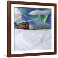 Northern Lights (Aurora Borealis) over an Abandoned Log Cabin Surrounded by Snow-Roberto Moiola-Framed Photographic Print