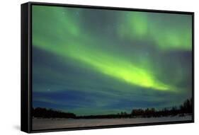 Northern Lights (Aurora Borealis) over Snowscape.-Jorg Hackemann-Framed Stretched Canvas