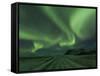 Northern Lights, Aurora Borealis, Winter Road With Snow, Iceland-Peter Adams-Framed Stretched Canvas