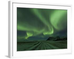 Northern Lights, Aurora Borealis, Winter Road With Snow, Iceland-Peter Adams-Framed Photographic Print