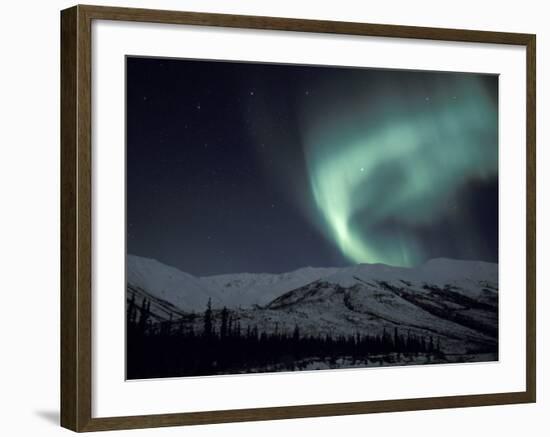 Northern Lights Curtain of Green and Yellow, Brooks Range, Alaska, USA-Hugh Rose-Framed Photographic Print