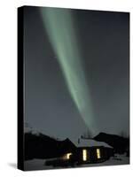 Northern Lights Curtain of Green Over a Miner's Cabin, Brooks Range, Alaska, USA-Hugh Rose-Stretched Canvas