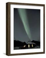 Northern Lights Curtain of Green Over a Miner's Cabin, Brooks Range, Alaska, USA-Hugh Rose-Framed Photographic Print
