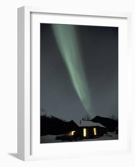 Northern Lights Curtain of Green Over a Miner's Cabin, Brooks Range, Alaska, USA-Hugh Rose-Framed Photographic Print