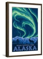 Northern Lights, Denali National Park, Alaska-Lantern Press-Framed Art Print