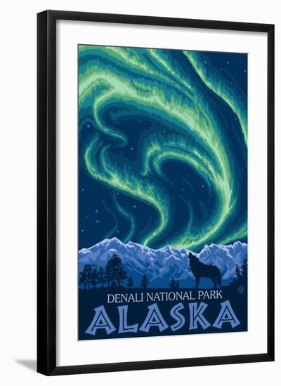 Northern Lights, Denali National Park, Alaska-Lantern Press-Framed Art Print