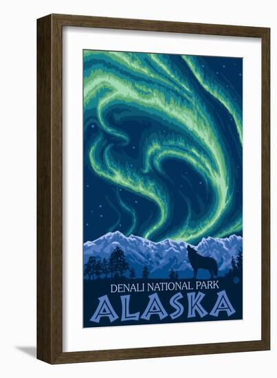 Northern Lights, Denali National Park, Alaska-Lantern Press-Framed Art Print