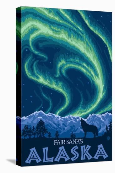 Northern Lights, Fairbanks, Alaska-Lantern Press-Stretched Canvas