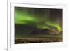 Northern lights over Flakstad and Skagsanden beach. The coast near Flakstad, island Flakstadoya. Th-Martin Zwick-Framed Photographic Print