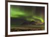 Northern lights over Flakstad and Skagsanden beach. The coast near Flakstad, island Flakstadoya. Th-Martin Zwick-Framed Photographic Print