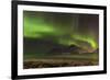 Northern lights over Flakstad and Skagsanden beach. The coast near Flakstad, island Flakstadoya. Th-Martin Zwick-Framed Photographic Print