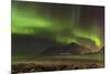 Northern lights over Flakstad and Skagsanden beach. The coast near Flakstad, island Flakstadoya. Th-Martin Zwick-Mounted Photographic Print