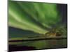 Northern Lights over Flakstadoya. The Lofoten Islands in northern Norway during winter.-Martin Zwick-Mounted Photographic Print