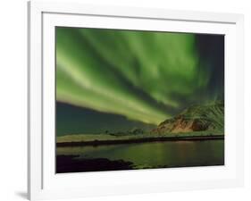 Northern Lights over Flakstadoya. The Lofoten Islands in northern Norway during winter.-Martin Zwick-Framed Photographic Print