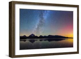 Northern Lights over Jackson Lake Pano-Darren White Photography-Framed Photographic Print