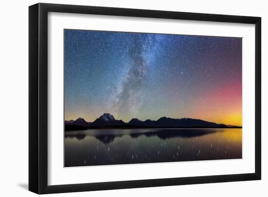 Northern Lights over Jackson Lake Pano-Darren White Photography-Framed Photographic Print