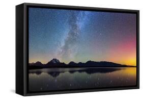 Northern Lights over Jackson Lake Pano-Darren White Photography-Framed Stretched Canvas