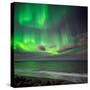 Northern Lights over the Waves Breakiing on the Beach in Seltjarnarnes, Reykjavik, Iceland-null-Stretched Canvas