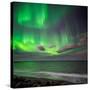 Northern Lights over the Waves Breakiing on the Beach in Seltjarnarnes, Reykjavik, Iceland-null-Stretched Canvas