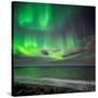 Northern Lights over the Waves Breakiing on the Beach in Seltjarnarnes, Reykjavik, Iceland-null-Stretched Canvas