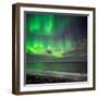 Northern Lights over the Waves Breakiing on the Beach in Seltjarnarnes, Reykjavik, Iceland-null-Framed Photographic Print