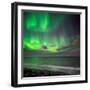 Northern Lights over the Waves Breakiing on the Beach in Seltjarnarnes, Reykjavik, Iceland-null-Framed Photographic Print