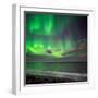 Northern Lights over the Waves Breakiing on the Beach in Seltjarnarnes, Reykjavik, Iceland-null-Framed Photographic Print