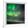 Northern Lights over the Waves Breakiing on the Beach in Seltjarnarnes, Reykjavik, Iceland-null-Framed Photographic Print