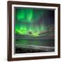 Northern Lights over the Waves Breakiing on the Beach in Seltjarnarnes, Reykjavik, Iceland-null-Framed Photographic Print