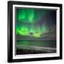 Northern Lights over the Waves Breakiing on the Beach in Seltjarnarnes, Reykjavik, Iceland-null-Framed Photographic Print