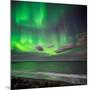 Northern Lights over the Waves Breakiing on the Beach in Seltjarnarnes, Reykjavik, Iceland-null-Mounted Photographic Print