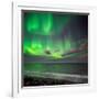 Northern Lights over the Waves Breakiing on the Beach in Seltjarnarnes, Reykjavik, Iceland-null-Framed Photographic Print