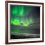 Northern Lights over the Waves Breakiing on the Beach in Seltjarnarnes, Reykjavik, Iceland-null-Framed Photographic Print