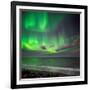 Northern Lights over the Waves Breakiing on the Beach in Seltjarnarnes, Reykjavik, Iceland-null-Framed Photographic Print