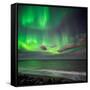 Northern Lights over the Waves Breakiing on the Beach in Seltjarnarnes, Reykjavik, Iceland-Ragnar Th Sigurdsson-Framed Stretched Canvas