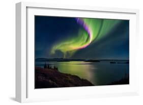 Northern Lights over Thingvallavatn or Lake Thingvellir. Thingvellir National Park. Iceland-null-Framed Photographic Print