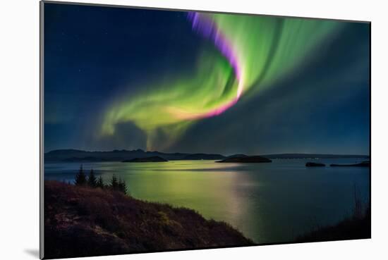 Northern Lights over Thingvallavatn or Lake Thingvellir. Thingvellir National Park. Iceland-null-Mounted Photographic Print