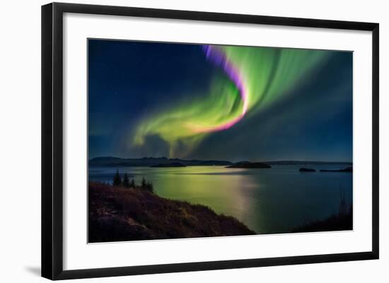 Northern Lights over Thingvallavatn or Lake Thingvellir. Thingvellir National Park. Iceland-null-Framed Photographic Print