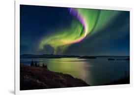 Northern Lights over Thingvallavatn or Lake Thingvellir. Thingvellir National Park. Iceland-null-Framed Photographic Print