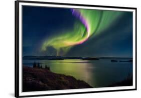 Northern Lights over Thingvallavatn or Lake Thingvellir. Thingvellir National Park. Iceland-null-Framed Premium Photographic Print