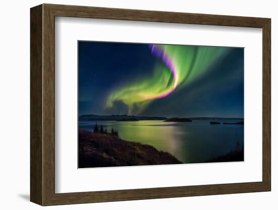 Northern Lights over Thingvallavatn or Lake Thingvellir. Thingvellir National Park. Iceland-null-Framed Photographic Print