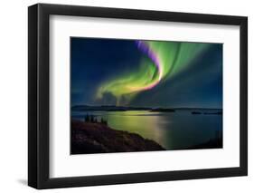 Northern Lights over Thingvallavatn or Lake Thingvellir. Thingvellir National Park. Iceland-null-Framed Photographic Print