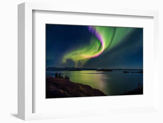 Northern Lights over Thingvallavatn or Lake Thingvellir. Thingvellir National Park. Iceland-null-Framed Photographic Print