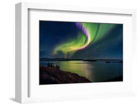 Northern Lights over Thingvallavatn or Lake Thingvellir. Thingvellir National Park. Iceland-null-Framed Photographic Print