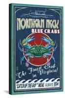 Northern Neck, Virginia - Blue Crab Vintage Sign-Lantern Press-Stretched Canvas