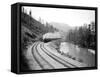 Northern Pacific Train in Yakima Canyon, 1915-Asahel Curtis-Framed Stretched Canvas